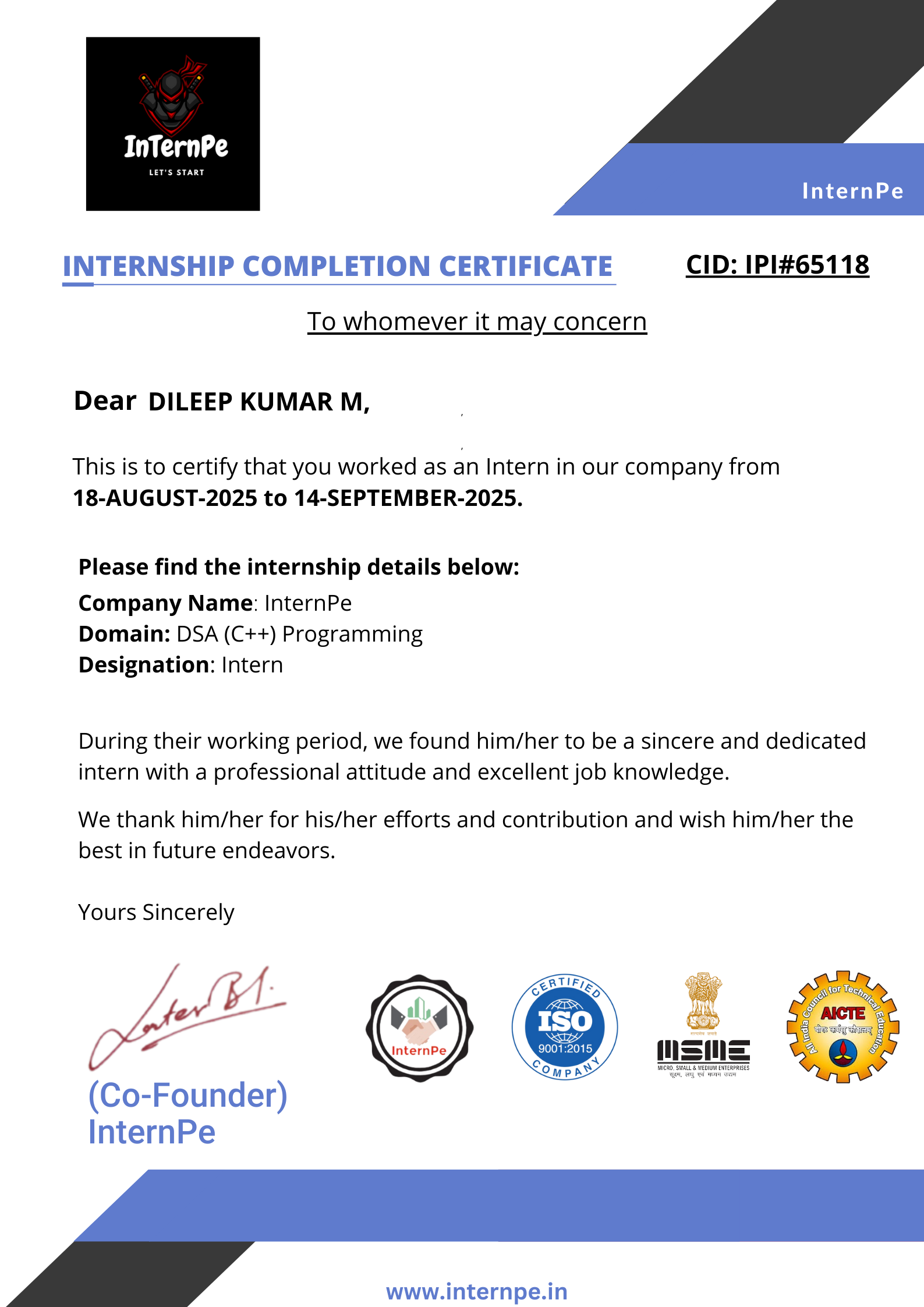 Dileep Kumar M — Embedded Systems & C++ Developer
